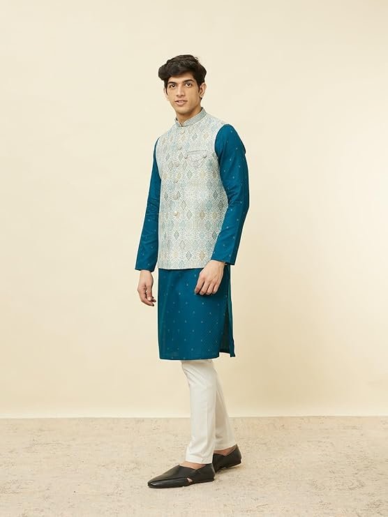 Manyavar Men's Velvet Digital Print Kurta Set (2pcs)