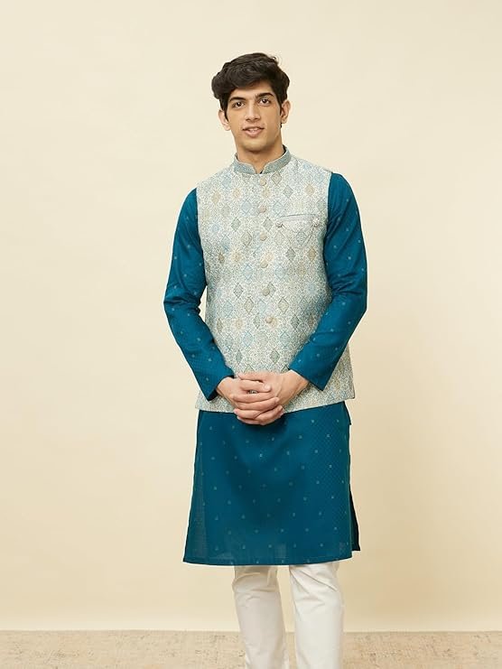 Manyavar Men's Velvet Digital Print Kurta Set (2pcs) - Image 2