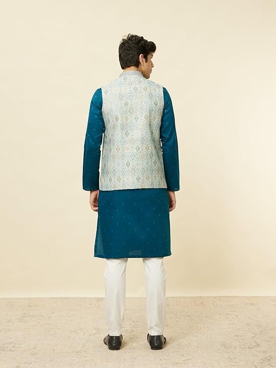 Manyavar Men's Velvet Digital Print Kurta Set (2pcs) - Image 5