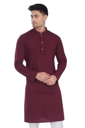 DIVISIVE Men's Thread Embroidered Cotton Only Slim Fit Kurta
