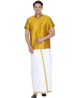 Men Cotton Silk Casual Style Shirt & Dhoti Set