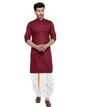 Men's Soild Pattern Cotton Dhoti Kurta set